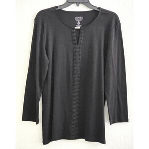 Top/Blouse-Jones New York Signature-Black-Pull Over-Long Length-Long Sleeves-LRG
